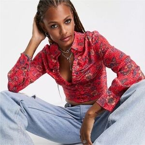 NWT Free People Red & Purple Floral Blouse
